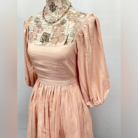 MABLE Soft pink LONDYN balloon sleeve‎ open back skater mini dress size S - Picture 5 of 16